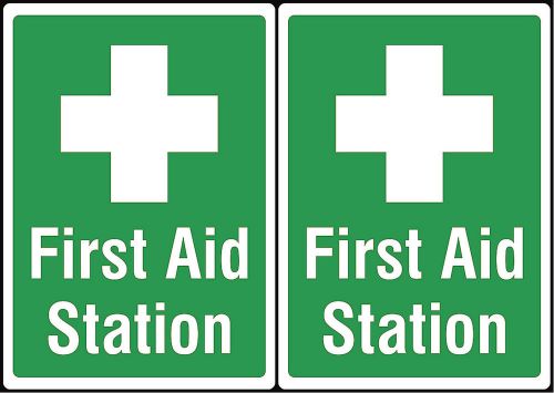 First Aid Station Signs Two Pack Quality Wall Hanging Work Shop Sign Danger s164