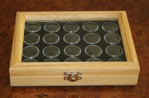 Pine Gold Nugget &amp; Gemstone Display Case incl. 20 Gem Jar Insert in Black