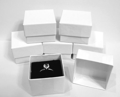 6 White Swirl Black Foam 1-3/4&#034; Sq x 1-3/8&#034; Tall Single Ring Gift Jewelry Boxes