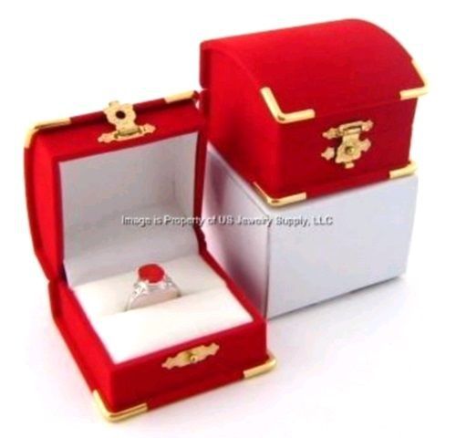 48 Red Velvet &amp; Brass Accent Ring Jewelry Display Presentation Gift Boxes