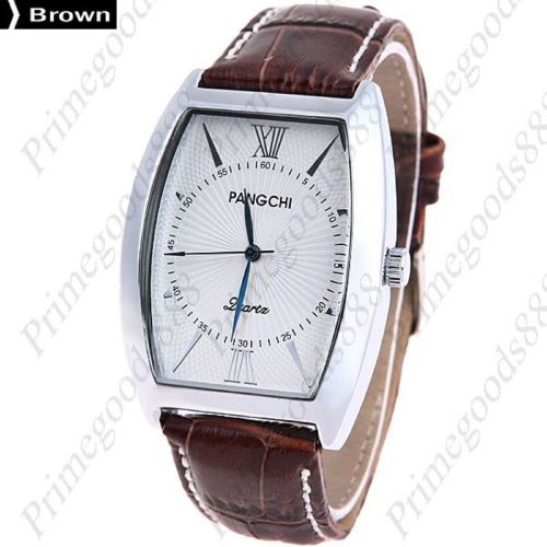 Men&#039;s Quartz Wrist Japan PU Leather Band Free Shipping Brown Round