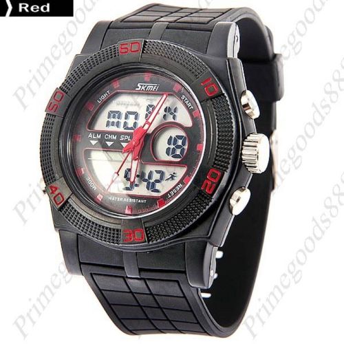 Waterproof Digital Analog Quartz Stopwatch Alarm Men&#039;s Wrist Wristwatch Red