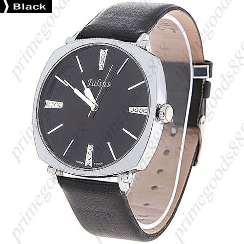 Unisex Quartz Wrist Watch Genuine Leather Band in Black Free Shipping