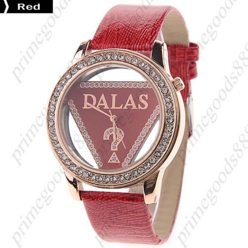 Triangle Round PU Leather Lady Ladies Wrist Quartz Wristwatch Women&#039;s Red