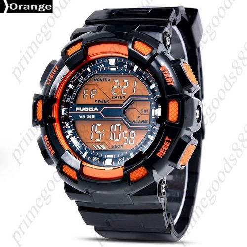 3atm digital date quartz analog stopwatch men&#039;s wristwatch free shipping orange for sale