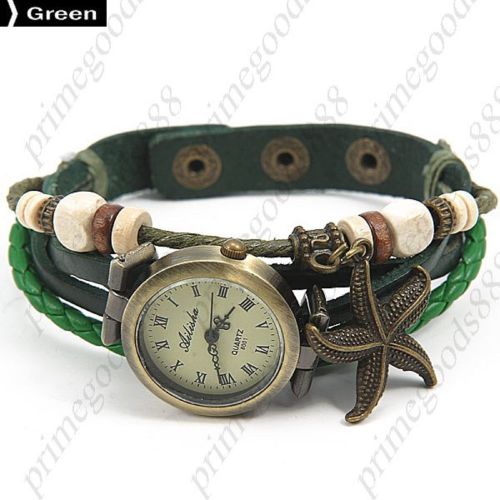 Starfish PU Leather Analog Quartz Wrist Lady Ladies Wristwatch Women&#039;s Green