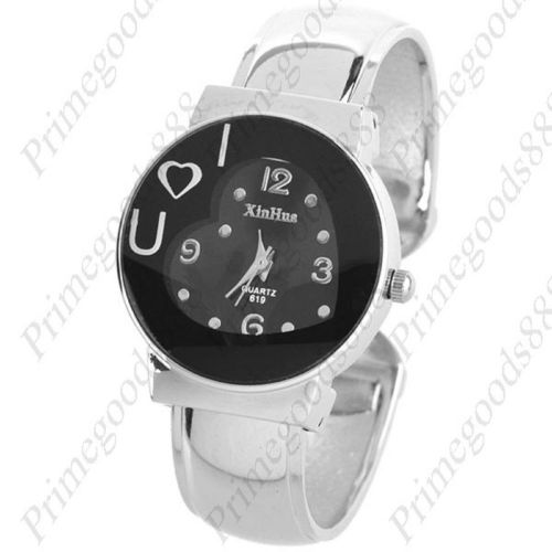 I Love You  Silver Bracelet Bangle Lady Ladies Quartz Wristwatch Women&#039;s Black