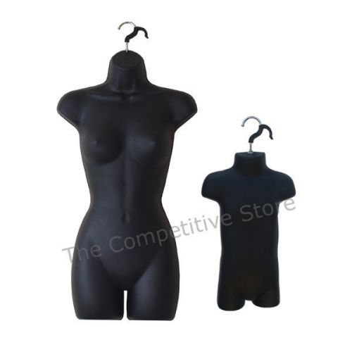 2 Black Mannequin Display Forms - 1 Female (Small-M) and 1 Infant (9-12 Months)