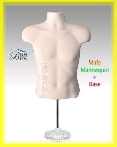 Male Mannequin Torso FLESH w/ Plastic Acrylic Base with Stand Male No Full-Body