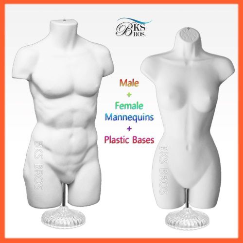 2 Mannequin Nude Man Plus Woman Body Dress Form Display Clothing Stand Hanging