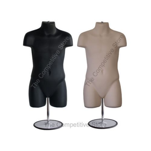 Child Black &amp; Flesh Mannequin Body Form W/ Metal Base - For Clothing Size 5T- 7