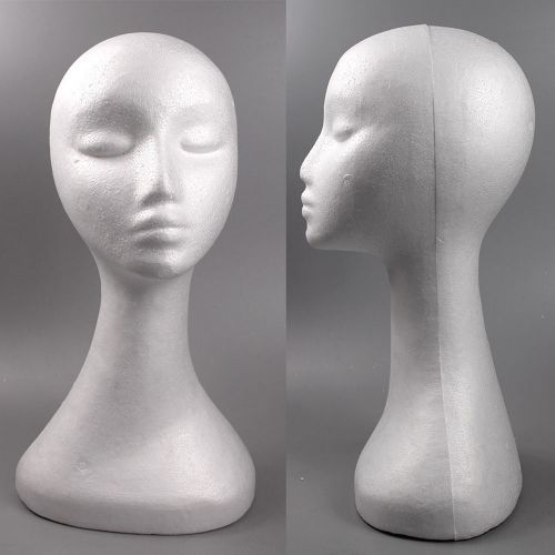 White Swan Neck Polystyrene Female Mannequin Head Display Dummy Hat Stand 50cm