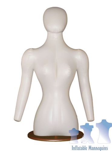 Inflatable Female Torso with Head and Arms Ivory And Wood Table Top Stand Brown