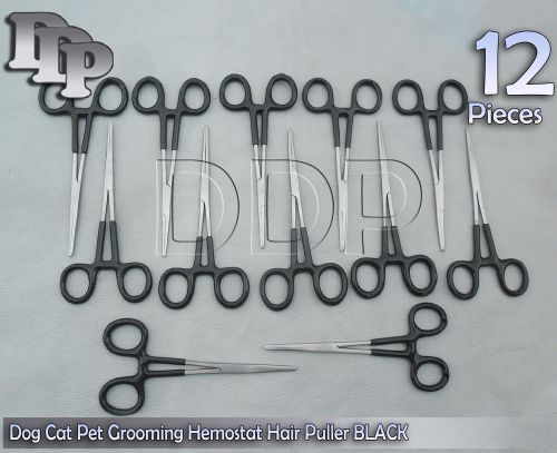 12 Dog Cat Pet Grooming Hemostat Hair Puller 5.5&#034; Black
