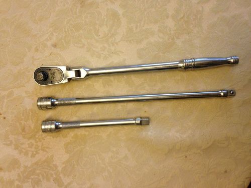 Snap On 3/8 Ratchet FLF936 &amp; Extensions 11&#034; &amp; 6&#034;