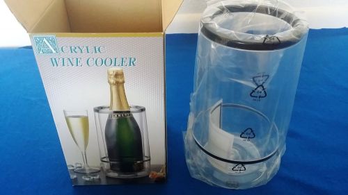 Acrylic Plastic Wine &amp; Champagne Bottle Cooler Insulator Clear &amp; Chrome Chiller