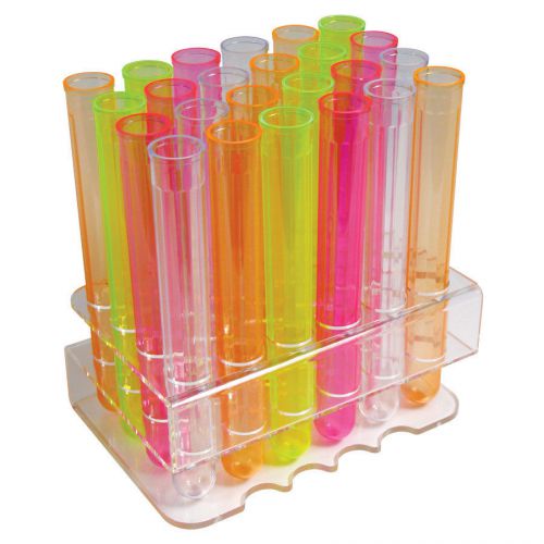 Test Tube Rack with 24 Neon 6&#034; Test Tube Shot Glass and Caps