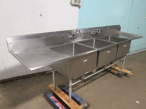 &#034;ELKAY&#034; HEAVY DUTY STAINLESS STEEL COMMERCIAL  3 COMPARTMENT SINK w/FAUCETS
