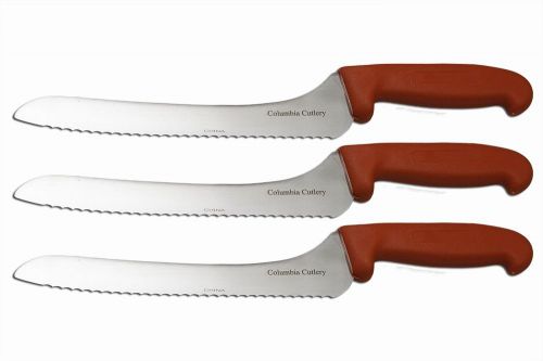 3 Columbia Cutlery Offset Bread Knives-Red Handles &#034;Sandwich Knives” Brand New!