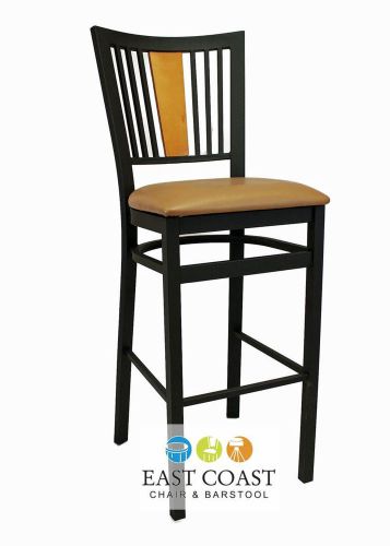 New steel city metal restaurant bar stool with black frame &amp; tan vinyl seat for sale