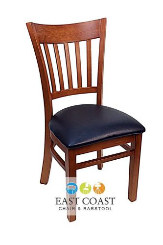 New gladiator cherry vertical back wooden restaurant chair with black vinyl seat for sale
