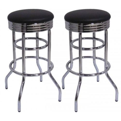 TRINITY 29&#034;H Chrome Swivel Stool | Black | 2 Pack (Brand New)