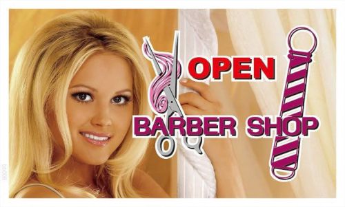 bb006 OPEN Barber Hair Cut Scissor Pole Banner Sign