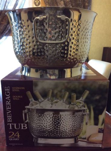 BEVERAGE TUB DOUBLE WALL HAMMERED STAINLESS STEEL HOLDS 10-12 WINE BOTTLES 24qt