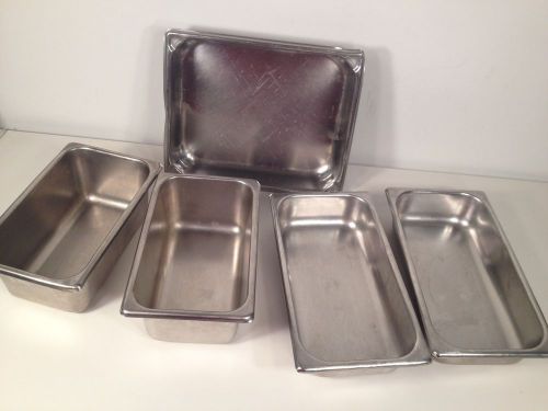 Lot of 5 stainless steel steam table insert pans 1/3 1/4 + vollrath super pan ll for sale