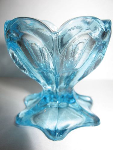 Aqua blue glass raised salt dip cellar celt Lucere pattern master pedestal tulip
