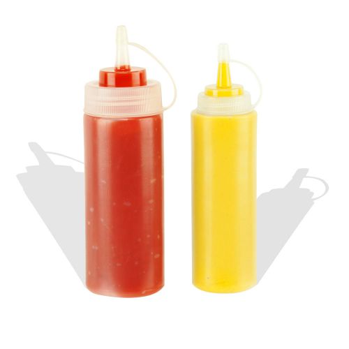 2pc condiment squeeze bottles -1 large, 1 medium-ketchup, mustard, bbq for sale
