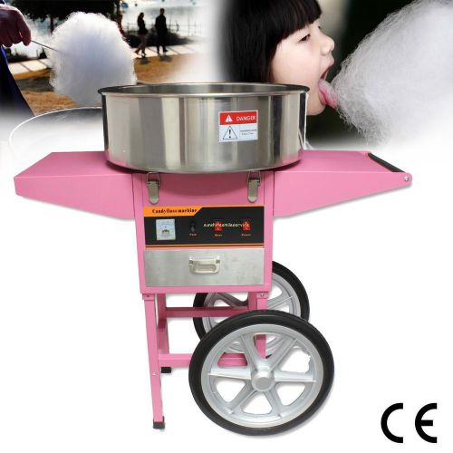 New commercial cotton candy floss maker machine 1050w w/ pink cart xmas party for sale