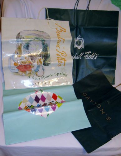 4 VTG SHOPPING gift BAGs Daytons Marshall Fields Beatrix Potter Peter Rabbit Ch