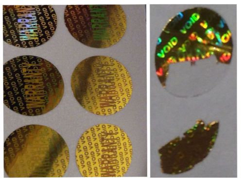 500 x warranty void 8mm circle hologram gold tamper proof label security sticker for sale