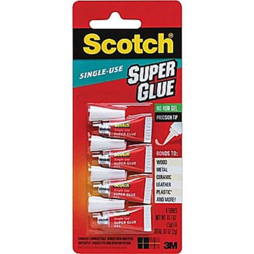 Scotch® single-use super glue no-run gel, .017 oz each, 4 pack next day shipping for sale