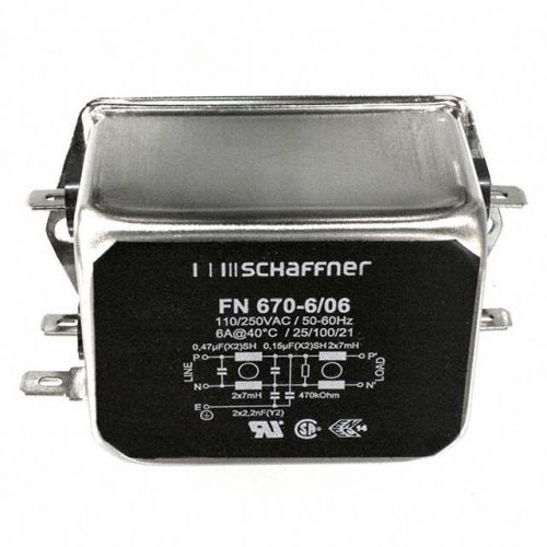 Schaffner FN670-6/06 Dual Stage Rfi AC Power Line Filter, 6A, 190Ua