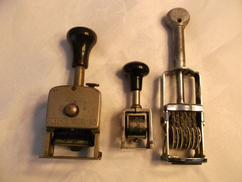 Three vintage industrial metal date &amp; number stamp, roberts model 95, garvey for sale