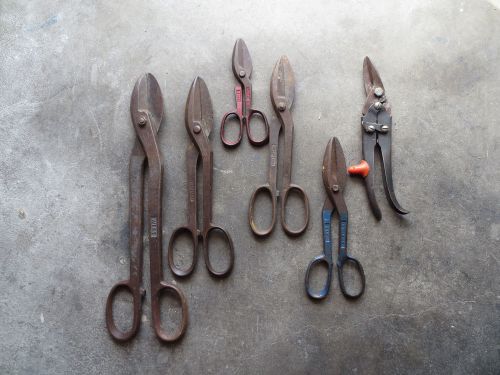 Set of 6 Vintage Tin Snips Forged Steel  Sizes 7, 9, 10, 11, 13, and 17 inch.