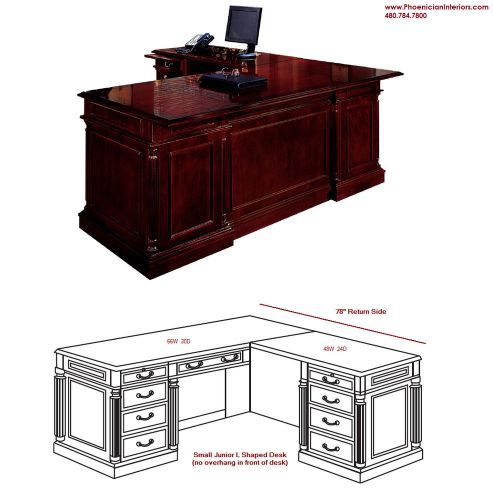 Small junior executive l shaped desk cherry and walnut wood office furniture for sale