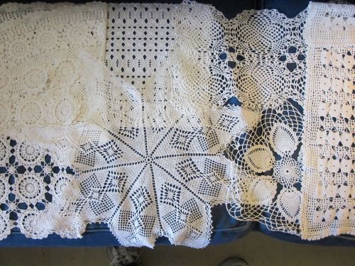 Lot of Vintage Handmade Doilies and One Bureau Scarf or Table Runner