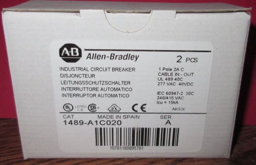 ALLEN BRADLEY 1489-A1C020 CIRCUIT BREAKER 1 POLE 2A SER A 2 UNITS 1 BOX NIB SET