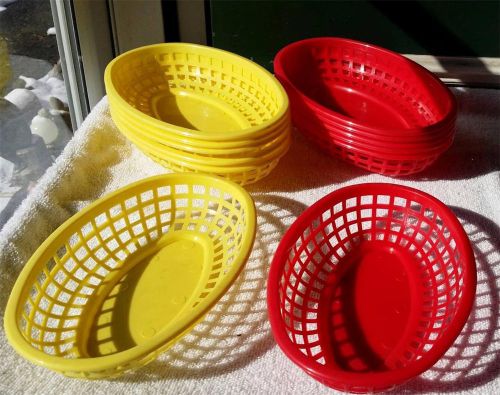 Lot of 12 Plastic Diner Baskets 6 Yellow &amp; 6 Red Hot Dogs Burgers Fries