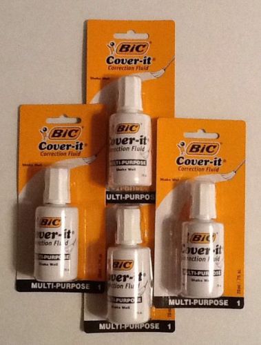 (4) BIC 20ml / 0.7 fl. oz. Wite-Out Cover It Correction Fluid white out