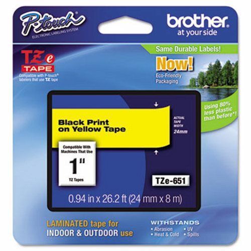 Brother Adhesive Laminated Labeling Tape, 1w, Black on Yellow (BRTTZE651)
