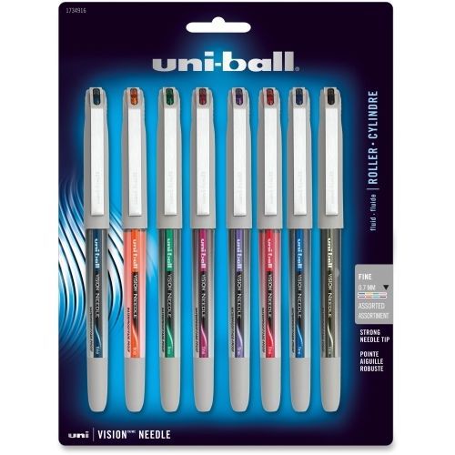 Uni-Ball Vision Needle Stick Rollerball Pen -Assorted Ink-Silver-8/Pk-SAN1734916