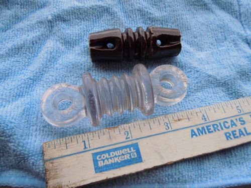 2 vintage inline  electrical insulators 1 crock 1clear glass fence  steampunk