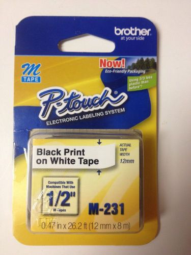 2 x Genuine Brother P-touch M-231 M231 Tape Black On White 1/2&#034; Sealed