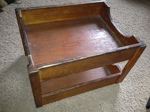 Antique Rustic Wooden Stacked File Tray In Out Basket