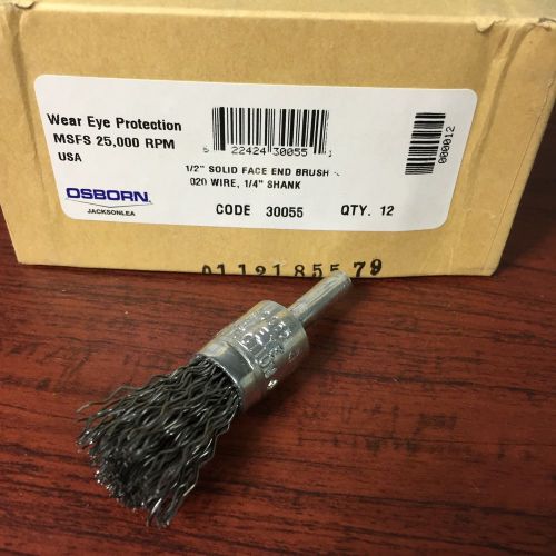 Box of 12 New Osborn Crimped Wire End Brush 1/2&#034; Solid Face End, .02&#034; Wire