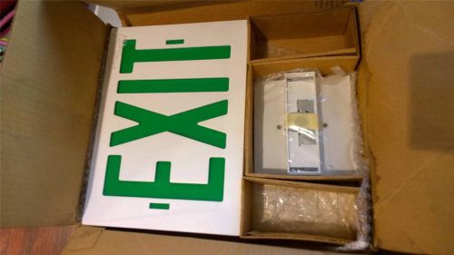 Dual lite excaliber series cast aluminum exit sign, green letters for sale